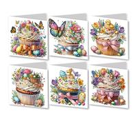 6 Pack DIY 5D Diamond Art Painting Art Easter Cards Kit, Handmade Crystal Art Greeting Card Kits for Easter Crafts Blessing Folding Greeting Card Set Happy Birthday Card-01-Easter Cupcakes