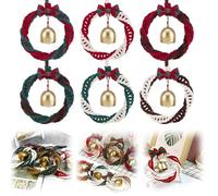 6 Pack DIY Christmas Wreath Macrame Kits, Handmade Macrame Wreath Ornaments Kits with Bow & Bell for Christmas Tree, Hand Woven Decor Pendant for Adults Beginners, Holiday Home Decorations