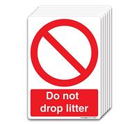 6 Pack Do not drop litter A6 105x148mm Self-adhesive Vinyl Prohibition Safety Signs
