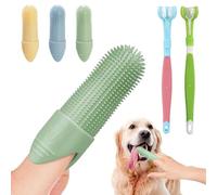6 Pack Dog Toothbrush Set, 4 Dog Finger Toothbrushes & 2 Triple Head Cat Toothbrushes, Food Grade Silicone, 360° Bristles Teeth Brush for Teeth Cleaning Tartar Fights Bad Breath