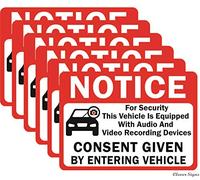6-Pack Double Sided 3.5"x2.5"- Notice Vehicle is Equipped With Audio And Video Recording Devices Consent By Entering Car Sticker-Double Sided Vinyl Decal, UV Protected, Waterproof, Indoor&Outdoor Use