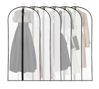 6 Pack Dress Bags Covers Long, 55in PEVA Garment Bags Suit Bags, Black Edge