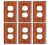 6-Pack Duplex Outlet Cover Plate, Decorative Wood Grain Switch Plates and Outlet Covers, Natural Bamboo Fiber Wall Plates for Electrical Outlets, 1 Gang Receptacle Cover, Corrosion Resistant