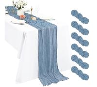 6 Pack Dusty Blue Cheesecloth Table Runner, 10Ft Boho Gauze 21×120 Inch Rustic Romantic Long for Wedding Party Bridal Shower Thanksgiving Christmas Decoration