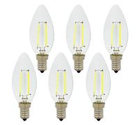 6 Pack E14 2W Retro LED Filament Candle Bulbs Edison Antique Vintage Style Light Not Dimmable Cold White 6000K 150LM 15W Incandescent Replacement AC 220-240V
