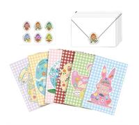 6 Pack Easter Cards with Envelopes and Sticker, Happy Easter Greeting Cards Cute Bunny Card for Classroom Exchange, Colorful Rabbit Eggs Card Exchange Gifts Holiday Spring Party Supplies (Color1)