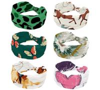 6 Pack Elastic Hair Band, Headbands for Women Girls, West Wild Cowboys Men Horse Pattern No Slip Wide Headband, Twisted Head Wrap, Hair Accessories