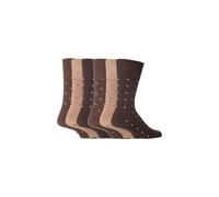 6 Pack Elastic Square Patterned Cotton Socks for Poor Circulation SOCKSHOP Gentle Grip Dark Brown 6-11