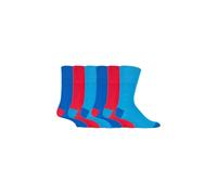 6 Pack Elastic Square Patterned Cotton Socks for Poor Circulation SOCKSHOP Gentle Grip Mid Blue 6-11