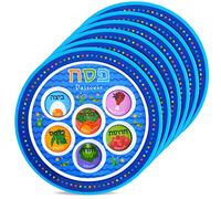 6 Pack Exciting Childrens Passover Seder Plate 9" Melamine BPA-Free Colorful Kids Pesach Seder Plates Marked with Symbolic Traditional Seder Foods Round Seder Tray Passover Dinnerware by Zion Judaica