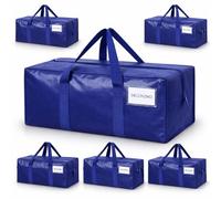 6 Pack Extra Heavy Duty Large Moving Bags with Strong Zipper & Comfortable Handles - Sturdy & Durable Clothes Storage Bags Totes Bins - Large Storage Totes for Dorm, Space Saving - (Dark Blue)