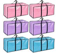 6 Pack Extra Large Strong Moving Boxes with Lid and Zips, Heavy Duty Big Storage Bag Box for Moving House, Clothes, Duvet, Travelling, Laundry Bags, Multi Color Packing Bag (3 Multi Color)