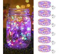 6 Pack Fairy Lights Battery Operated, 2M 20LED Mini String Lights Waterproof, 3 Modes Silver Wire Small Bottle Light Indoor Outdoor for Jars, Christmas, Wedding, Coloured