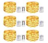 6 Pack Fairy Lights Battery Operated with Remote, 10M/33FT 100LED String Lights Battery Powered Outdoor Indoor IP65 Waterproof, 8 Modes Copper Wire Twinkle Lights for Bedroom Gazebo Christmas Decor