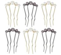6 Pack Fancy U Shaped Pearl Rhinestone Gold Metal Hair Pins - Elegant Slide Hair Combs for Women & Girls, Decorative Bun & Updo Hair Accessories