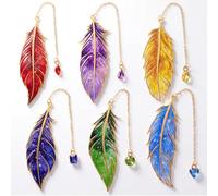 6 Pack Feather-Shaped Metal Bookmarks with Chain, Vintage Page Marker for Books Textbooks Journals Gifts for Readers Book Lovers Teachers Students