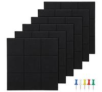 6 Pack Felt Bulletin Board with 35 Push Pins, Felt Board Tiles for Wall, Square Pin Board Tiles for Photos, Notes, Letter, Memo, Self-Adhesive Vision Board for Home Office Wall Decoration (Black)