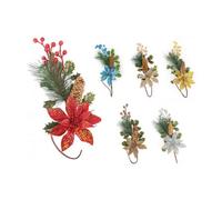 6 Pack Festive Glitter Christmas Poinsettia Flower & Pinecone Picks 6 Colours