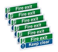 6 Pack Fire Exit Keep Clear Sign, 30cmx10cm Self-Adhesive Vinyl Safety Sticker, 12x4 Inch High Visibility Emergency Exit Label, Waterproof UV Resistant for Indoor Outdoor Door Wall Use