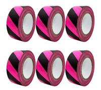6 Pack Flagging Tape with Pink and Black Stripes, 1 inch x 100 ft Non-Adhesive Plastic Ribbon Neon Marking Tape for Hunting Hiking Trail Hazardous Areas Halloween Party Decors