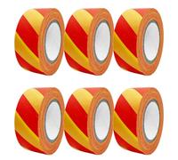6 Pack Flagging Tape with Yellow and Red Stripes, 1 inch x 100 ft Non-Adhesive Plastic Ribbon Neon Marking Tape for Hunting Hiking Trail Hazardous Areas Halloween Party Decors