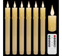 6 Pack Flameless LED Taper Candles Rechargeable Real Wax Taper Flickering Electric 3D Wick LED Light Candle with Remote Control and Battery Operated Timer, Led Candles for Home Decor Christmas Table