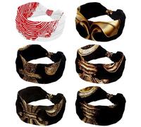 6 Pack Fleur de Lis (7) Headbands for Women's Hair,Soft Elastic Bandeau Hair Bands Makeup Yoga Workout Running