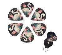 6 Pack Floral Swan Guitar Picks with Guitar Pick Holder, Personalized Celluloid Plectrums for Acoustic Guitar, Bass, Ukulele, Cool Bass Accessories Gifts for Men Women 0.46mm