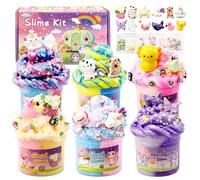 6 Pack Fluffy Butter Slime Kit for Kids, Slime Set with Mini Charms, Super Soft Non-Sticky Sensory Toy, Party Bag Fillers and Birthday Gift for Girls Boys(Macaron Color)