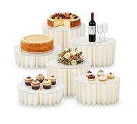 6 Pack Foldable Buffet Risers, Cardboard Cylinder Stands Food Display Risers with Acrylic Plates, Cake Cupcake Stands for Buffet Table, Dessert Table, Party Wedding Birthday Decor (White)