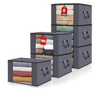 6 Pack Foldable Clothes Storage Bags with Durable Handles, Zipper Storage Box with Lid & Transparent Window, Heavy Duty Cloth Pouches for Moving, Packing, Storing Toys, Bedding, Seasonal Change (90L)