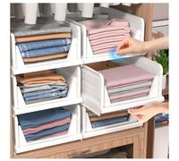 6 Pack Folding Closet Organizers Storage Box, Stackable Storage Bins, Plastic Drawer Basket Closet Storage for Wardrobe Cupboard Kitchen Bathroom Office White-6L