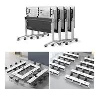 6 Pack Folding Conference Tables 4.6FT Long Office Training Tables with Silent Wheels Aluminum Alloy Mobile Conference Table for Classroom & Office