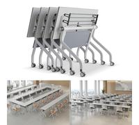6 Pack Folding Conference Tables with Silent Wheels 4.6FT Long Aluminum Alloy Mobile Training Tables for Classroom & Office Rolling Conference Room Furniture