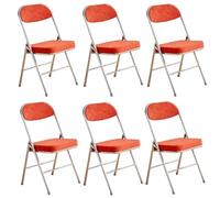 6 Pack Folding Dining Chairs with Padded Seat & Backrest Retro Corduroy Metal Office Chairs Stylish Event Stools for Weddings Parties & Guest Rooms