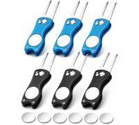 6 Pack Folding Golf Pitch Mark Repair Tool with Magnetic Ball Marker, Pocket Size Pop-Up Divot Repairer, Stainless Steel Forks, Lightweight Golf Green Repair Tool for Practice and Match Play (6)