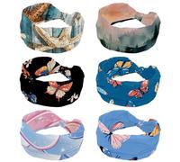6 Pack Forest Mountain Landscape Background Non Slip Makeup Headband, Headbands for Women Ladies, Wide Top Turban Hairband, Knotted Hair Wrap
