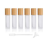 6 Pack Frosted Roller Bottles With Bamboo Lids,Glass Roll On Bottles Essential Oil Roller Bottles Perfume Aromatherapy Sample Bottles With Stainless Steel Balls