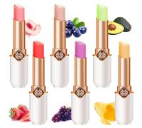 6-Pack Fruit Jelly Lipstick Set - Peach, Mango, Strawberry, Blueberry, Avocado, and Grape Color Change Lip Balm. Long-Lasting, Moisturizing Lip Makeup for a Fun and Funky Look. (6PCS)