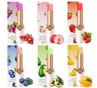 6 Pack Fruit Lip Balm Set, Color Changing Jelly Lipstick with Aloe Vera, Strawberry, Blueberry, Avocado, Peach & Grape, Long-Lasting Moisturizer Makeup for Lips (6PCS)