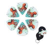 6 Pack Giant Octopus Guitar Picks with Guitar Pick Holder, Personalized Celluloid Plectrums for Acoustic Guitar, Bass, Ukulele, Cool Bass Accessories Gifts for Men Women 0.46mm