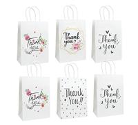 6 Pack Gift Bags Thank You 8.3"x 6"x 3.1" Mini Kraft Paper Bags with Handles Elegant Small Favor Bags for Mother's Day Teacher Appreciation Friend Birthday Party Clothing Wedding Boutique Multipack