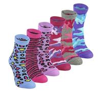 6 Pack Girls Animal Print Zebra Leopard Cotton Socks | Sock Snob | Colourful Camo Patterned Socks (2-3 Years, Camo/Leopard Print)
