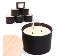 6 Pack Glass Candle Jars with Lids (16oz, Forested Black) - Large Candle Jars for 3 Wick Candles Making - Empty Candle Jars Containers - Candle Making Accessories include 16Pcs Candle Labels