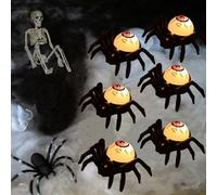 6-Pack Glowing Spider Eye Lights - Halloween Battery-Operated Night Lights, Creepy Crawling Props with Glowing Eyes, Spooky Room Vibe for Parties & Haunted Houses