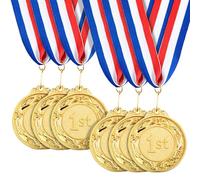 6-Pack Gold Round Metal 1st Place Medals for All Ages, Participation Awards with 40.6cm Ribbon for Sports, Tournaments, Competitions, Educational Awards (Zinc Alloy, 63mm)