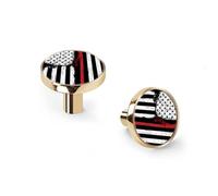 6 Pack Golden Drawer Pulls & Wall Hooks, Unqine Handles for Cabinet Wardrobe, Firefighter Red Line American Flag Design, Zinc Alloy Kitchen Bathroom Home Decor Hardware