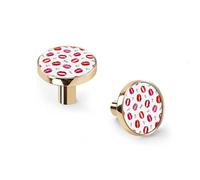 6 Pack Golden Drawer Pulls & Wall Hooks, Unqine Handles for Cabinet Wardrobe, Red and Pink Lip Marks with Word Kiss Design, Zinc Alloy Kitchen Bathroom Home Decor Hardware