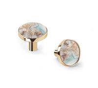 6 Pack Golden Drawer Pulls & Wall Hooks, Unqine Handles for Cabinet Wardrobe, Teal Marbling with Gold Veins Design, Zinc Alloy Kitchen Bathroom Home Decor Hardware