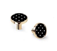 6 Pack Golden Drawer Pulls & Wall Hooks, Unqine Handles for Cabinet Wardrobe, White Polka Dot on Black Design, Zinc Alloy Kitchen Bathroom Home Decor Hardware